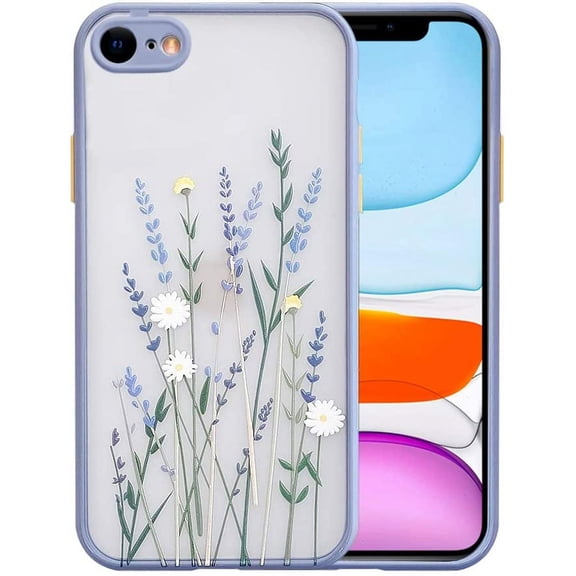 Compatible for iPhone SE 2020 Case,iPhone 7/8 Case with Clear Frosted PC Back 3D Floral Girls Woman and Soft TPU Bumper Protective Silicone Slim Case for iPhone SE 2020/7/8-Purple Lavender