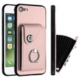 thumbnail image 1 of Compatible for iPhone SE 2022 & 2020 Case with Card Holder, for iPhone 7 / iPhone 8 Wallet Case for Women Men with Rotation Finger Ring Stand, Accordion Style PU Leather Shockproof Case, Pink, 1 of 6