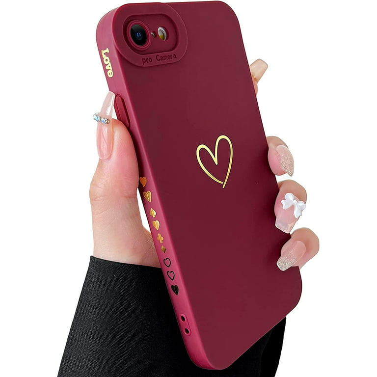 COCOMII Square Case Compatible with iPhone SE 2022/SE 2020/iPhone 8/7 -  Slim, Glossy, Solid Color, Gold Plated, Love Hearts, Easy to Hold