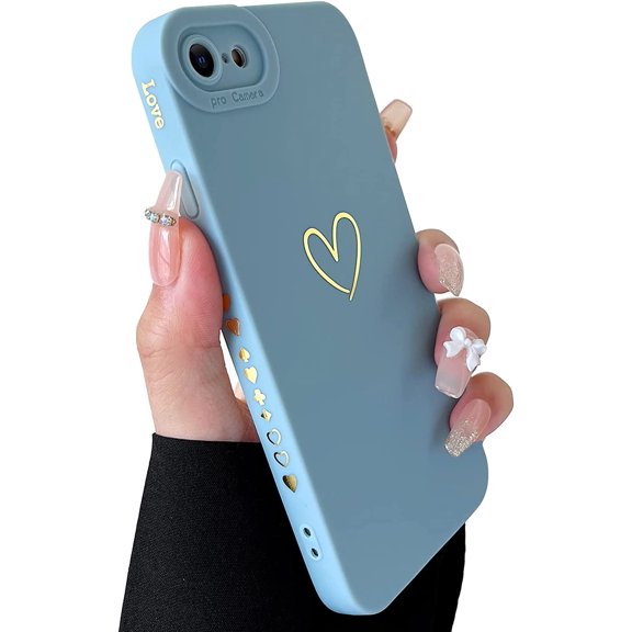 Compatible with iPhone SE 2022 Case, iPhone SE 2020 Case, iPhone 7/8 Case Luxury Gold Heart Pattern Soft Silicone Shockproof Case for Women Girls Side Cute Heart Pattern Slim Case - Wine Red