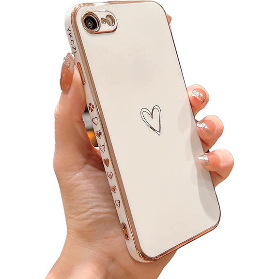 Compatible with iPhone SE 2022 Case/iPhone SE 3 Case 2022 / iPhone SE 2020 Case/iPhone 8 Case/iPhone 7 Case with Loving Heart Pattern Side Print Design for Women Girls(White)