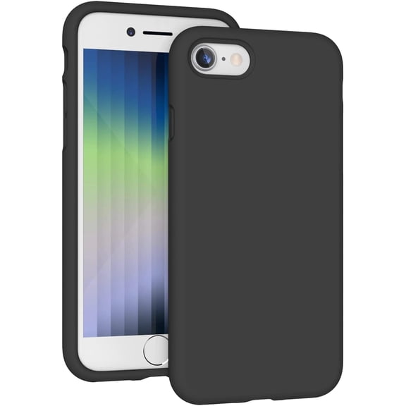 Compatible with iPhone SE(3rd and 2nd gen)/8/7 Case (4.7"), [Drop Protection] [Anti-Scratch] Shockproof Liquid Silicone Anti-Fingerprint Cover with Microfiber Lining Phone Case, Black