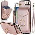 thumbnail image 1 of Compatible iPhone SE 3rd Generation Case 2022,iPhone SE 2020 Case 2nd Gen,iPhone 8 & 7 Case with Card Holder,Ring Holder RFID Blocking Wrist Strap Case for iPhone SE Case for Women Rose Gold, 1 of 14