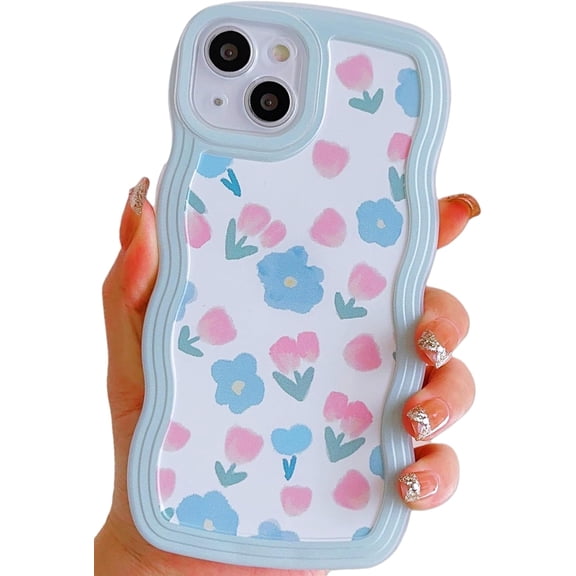 Compatible with iPhone X/XS/10 Floral Case for Women Girls,Aesthetic Cute Wavy Flowers Design Soft Shockproof Cell Phone Cover for X/XS 5.8 Inch (Tulip/Mint Green)
