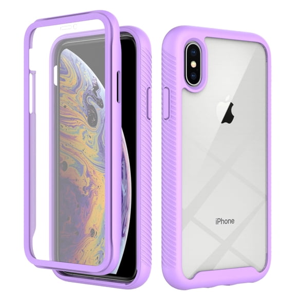 Compatible with iPhone X/XS Case, Dustproof Shockproof Case with Built-in Screen Protector, Bumper Frame Heavy Duty Full Body Protective Cover for iPhone X/XS, Purple