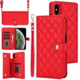 thumbnail image 1 of Compatible with iPhone X/XS Litchi Texture PU Leather Case with Card Holder Wrist Strap, Wallet Flip Cover for iPhone X/XS Men/Women Crossbody Strap RFID Blocking Kickstand, Red, 1 of 9