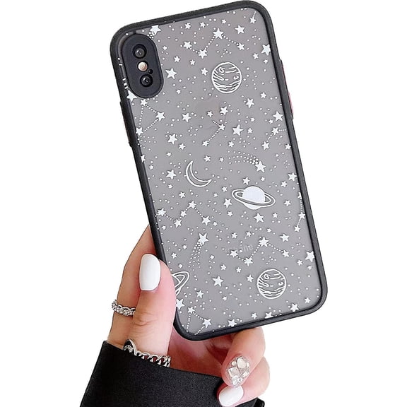 Compatible with iPhone X/XS, Planet Sky Star Pattern Protective Phone Case Translucent Frosted Hard PC Back Case Shockproof Silicone Bumper Cover for iPhone X/XS, White Sky