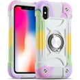 thumbnail image 1 of Compatible with iPhone X/iPhone Xs Case 5.8 Inch with Magnetic Car Mount Ring Stand, Heavy-Duty Military Grade Shockproof Phone Cover for iPhone X/XS. (Rainbow White), 1 of 14