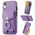 thumbnail image 1 of Compatible with iPhone XR Card Slot Back Case, 360 Degree Rotatable Ring Stand Plating Button PU Leather Support Magnetic Car Mount Phone Case Cover for iPhone XR, Purple, 1 of 14