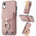 thumbnail image 1 of Compatible with iPhone XR Card Slot Back Case, 360 Degree Rotatable Ring Stand Plating Button PU Leather Support Magnetic Car Mount Phone Case Cover for iPhone XR, Pink, 1 of 13