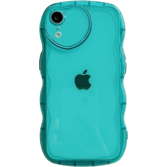 Compatible with iPhone XR Case(6.1"),Cute Clear Love Case,Love-Heart Camera Frame Wavy Edge Transparent Full Protection Soft TPU Shockproof Sturdy Phone Case Cover for Women Girls,Green
