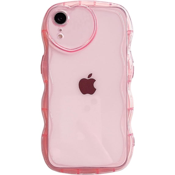 Compatible with iPhone XR Case(6.1"),Cute Clear Love Case,Love-Heart Camera Frame Wavy Edge Transparent Full Protection Soft TPU Shockproof Sturdy Phone Case Cover for Women Girls,Pink