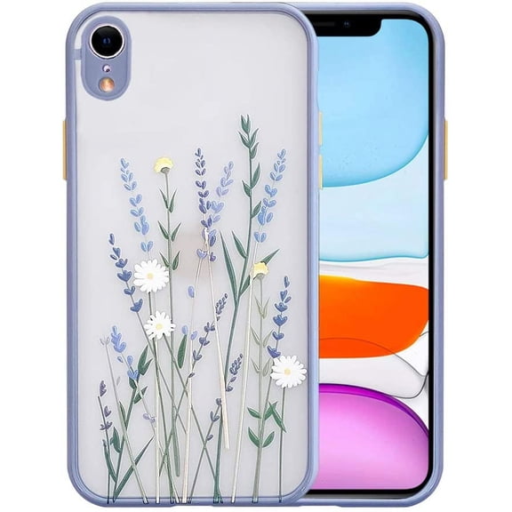 Compatible with iPhone XR Case for Clear Frosted PC Back 3D Floral Girls Woman and Soft TPU Bumper Protective Silicone Slim Shockproof Case for iPhone XR-Purple Lavender
