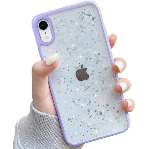 Compatible with iPhone XR Case,Clear Sparkly Bling Star Glitter Design for Women Girls Soft TPU Shockproof Anti-Scratch Protective Cases for iPhone XR-White