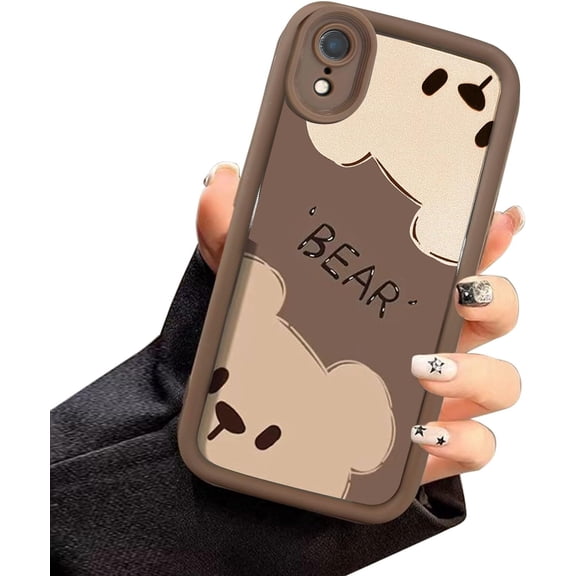 Compatible with iPhone XR Case, Cute Bear Pattern Soft Gel Rubber TPU Case, Full Camera Protection & Edge Lips Strengthen Shockproof Cover for Women Men, Brown