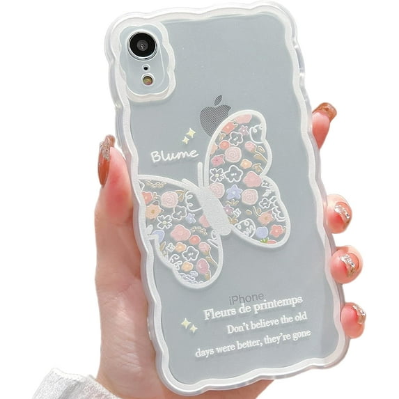 Compatible with iPhone XR Case Cute Cartoon Floral Butterfly Design for Women Girls Aesthetic Kawaii Slim Soft TPU Transparent Cover for iPhone XR 6.1 inch£¨White£©