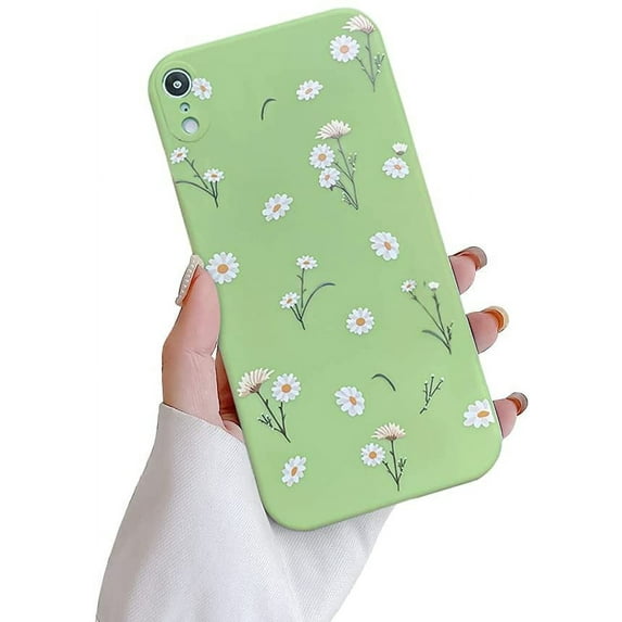 Compatible with iPhone XR Case,Cute Daisy Flower Pattern Design Silicone Vintage Floral for Women Girls Soft TPU Anti-Scratch Protective Cases for iPhone XR-White