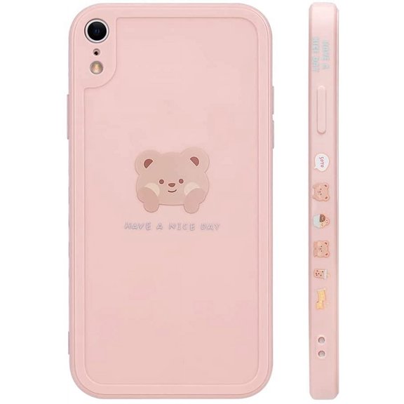 Compatible with iPhone XR Case Cute Painted Design Brown Bear with Cheeks Design for Women Girls Fashion Slim Soft Flexible TPU Rubber Cover for iPhone XR-Pink