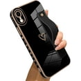 thumbnail image 1 of Compatible with iPhone XR Case Love Heart Wristband Plating Electroplate Luxury Elegant Case Camera Protector Soft Kickstand + Screen Protector Protective Shockproof Back iPhone XR -Black, 1 of 6