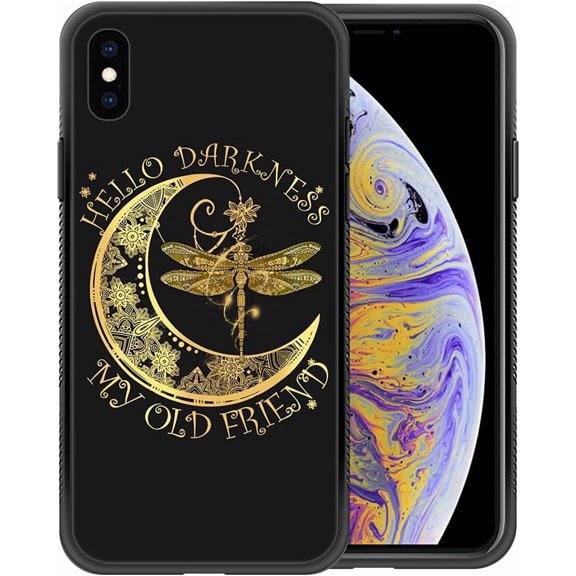 Compatible with iPhone XR Case,Pattern Design Hard PC Back Cover Non-Slip Soft TPU Protective Case for iPhone XR for Women 6.1inch-Moon Dragonfly Hippie