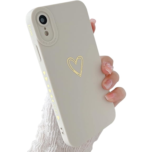 Compatible with iPhone XR Case for Women Girl,Cute Plated Love Heart with Full Camera Lens Protection Case Soft Silicone TPU Anti-Scratch Protective Cover for iPhone XR 6.1＂-White