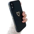 thumbnail image 1 of Compatible with iPhone XR Case for Women Girl,Cute Plated Love Heart with Full Camera Lens Protection Case Soft Silicone TPU Anti-Scratch Protective Cover for iPhone XR 6.1＂-Black, 1 of 9