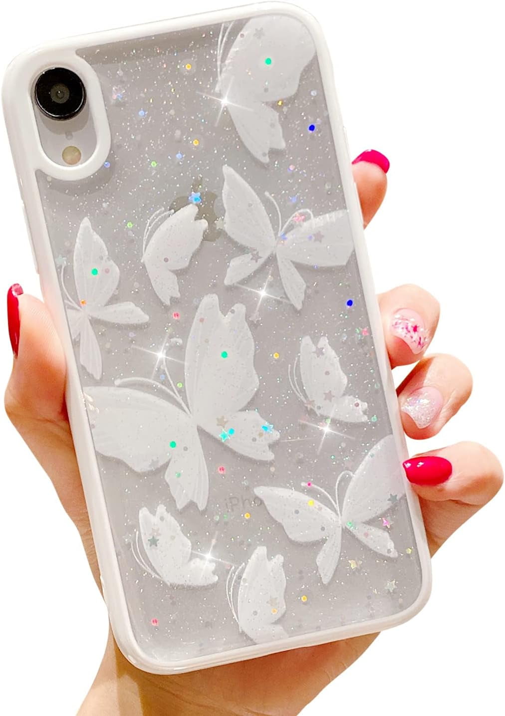 Compatible with iPhone XR Case for Women Girls,Cute White Butterfly