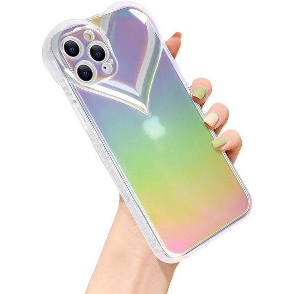 Compatible with iPhone XR Case for Women Girls,Soft TPU Love Heart Cute Case Clear Holographic Laser Gradient Camera Lens Protection Durable Shockproof Case Cover for iPhone XR