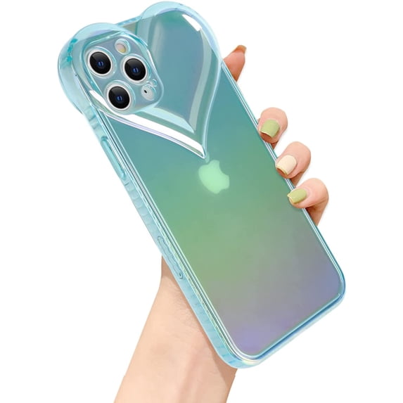 Compatible with iPhone XR Case for Women Girls,Soft TPU Love Heart Cute Case Clear Holographic Laser Gradient Camera Lens Protection Durable Shockproof Case Cover for iPhone XR