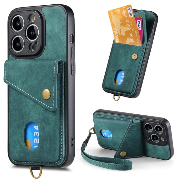 Compatible with iPhone XR PU Leather Back + TPU Frame Case, Card Slot Magnetic Snap with Removable Wrist Strap Support Magnetic Car Mount Kickstand Cover for iPhone XR, Green