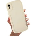 thumbnail image 1 of Compatible with iPhone XR Solid Beige Color Case, Cute Aesthetic Curly Wave Frame Design, Slim Soft Full Camera Protection Phone Cover for Women Girls, 1 of 8