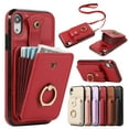 thumbnail image 1 of Compatible with iPhone XR Wallet Case, PU Leather Case with Card Holder, 360° Rotation Ring Kickstand, Shoulder Strap, Magnetic Snap Protective Case Designed for iPhone XR, Red, 1 of 8