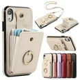 thumbnail image 1 of Compatible with iPhone XR Wallet Case, PU Leather Case with Card Holder, 360° Rotation Ring Kickstand, Shoulder Strap, Magnetic Snap Protective Case Designed for iPhone XR, Beige, 1 of 8