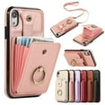 thumbnail image 1 of Compatible with iPhone XR Wallet Case, PU Leather Case with Card Holder, 360° Rotation Ring Kickstand, Shoulder Strap, Magnetic Snap Protective Case Designed for iPhone XR, Rosegold, 1 of 8