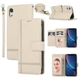 thumbnail image 1 of Compatible with iPhone XR Wallet Case, with Wrist Strap and Crossbody Strap, Make-up Mirror PU Leather Flip Credit Cell Cover Kickstand for iPhone XR Girls Women, Beige, 1 of 8