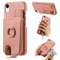 thumbnail image 1 of Compatible for iPhone XR Zipper Wallet Case with Card Holder, Rotation Ring Kickstand Case, PU Leather Card Slots RFID Blocking Protection Phone Case Shockproof Cover, Pink, 1 of 10