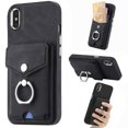 thumbnail image 1 of Compatible with iPhone XS Max Card Slot Back Case, 360 Degree Rotatable Ring Stand Plating Button PU Leather Support Magnetic Car Mount Phone Case Cover for iPhone XS Max, Black, 1 of 1