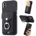 thumbnail image 1 of Compatible with iPhone XS Max Card Slot Back Case, 360 Degree Rotatable Ring Stand Plating Button PU Leather Support Magnetic Car Mount Phone Case Cover for iPhone XS Max, Black, 1 of 1