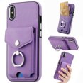 thumbnail image 1 of Compatible with iPhone XS Max Card Slot Back Case, 360 Degree Rotatable Ring Stand Plating Button PU Leather Support Magnetic Car Mount Phone Case Cover for iPhone XS Max, Purple, 1 of 13