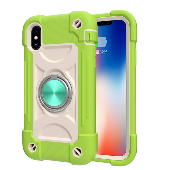 Compatible with iPhone XS Max Case with 360°Rotate Ring Stand Holder, Military Grade Shockproof Drop Protection Rugged Heavy Duty Case 3 in 1 Protective Cover, Green