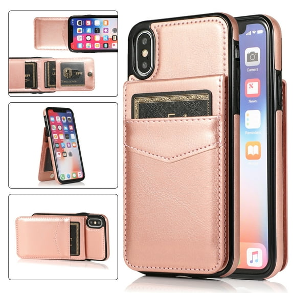 Compatible with iPhone XS Max Case Wallet with Credit Card Holder, Premium PU Leather Magnetic Clasp Kickstand Heavy Duty Protective Shock Absorbing Phone Cover for iPhone XS Max, Rosegold