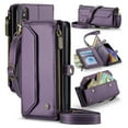 thumbnail image 1 of Compatible with iPhone XS Max Rugged PU Leather Wallet Case, Card Slots Zipper Pocket Lanyard Crossbody Strap Kickstand RFID Blocking Full Body Protection Cover for iPhone XS Max, Purple, 1 of 10