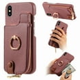 thumbnail image 1 of Compatible for iPhone XS Max Zipper Wallet Case with Card Holder, Rotation Ring Kickstand Case, PU Leather Card Slots RFID Blocking Protection Phone Case Shockproof Cover, Purple, 1 of 10