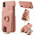 thumbnail image 1 of Compatible for iPhone XS Max Zipper Wallet Case with Card Holder, Rotation Ring Kickstand Case, PU Leather Card Slots RFID Blocking Protection Phone Case Shockproof Cover, Pink, 1 of 10