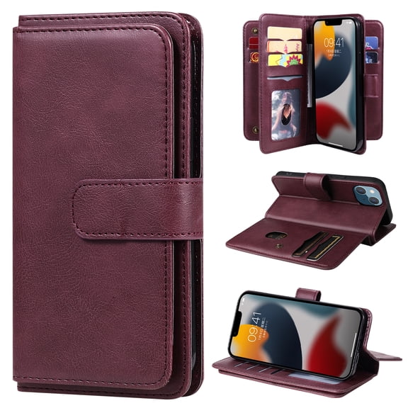 Compatible with iPhone XS/X Case Wallet with Card Holder[10 Card Slots] Kickstand [RFID Blocking] Magnetic PU Leather Phone Case Flip Kickstand Folio TPU Shockproof Case,Winered