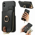 thumbnail image 1 of Compatible for iPhone XS / iPhone X Zipper Wallet Case with Card Holder, Rotation Ring Kickstand Case, PU Leather Card Slots RFID Blocking Protection Phone Case Shockproof Cover, Black, 1 of 10