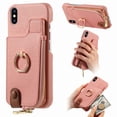 thumbnail image 1 of Compatible for iPhone XS / iPhone X Zipper Wallet Case with Card Holder, Rotation Ring Kickstand Case, PU Leather Card Slots RFID Blocking Protection Phone Case Shockproof Cover, Pink, 1 of 10