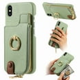 thumbnail image 1 of Compatible for iPhone XS / iPhone X Zipper Wallet Case with Card Holder, Rotation Ring Kickstand Case, PU Leather Card Slots RFID Blocking Protection Phone Case Shockproof Cover, Mint, 1 of 10