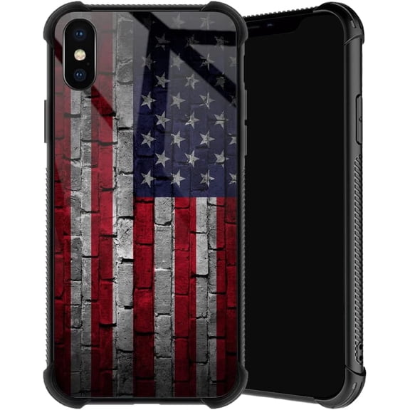 Compatible with iPhone Xs Case, Brick Grain USA Flag Phone Cover for Men/Women, Soft TPU Anti-Skid Thread and Four Corner Anti-Collision Protection Case Compatible with iPhone Xs
