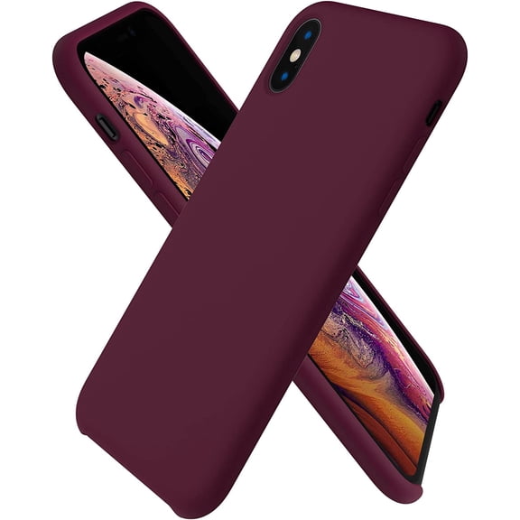 Compatible with iPhone Xs Case, Design for iPhone X Phone Case, Slim Liquid Silicone Case with Open Bottom Style Soft Gel Rubber Phone Case Cover 5.8 inch, Burgundy